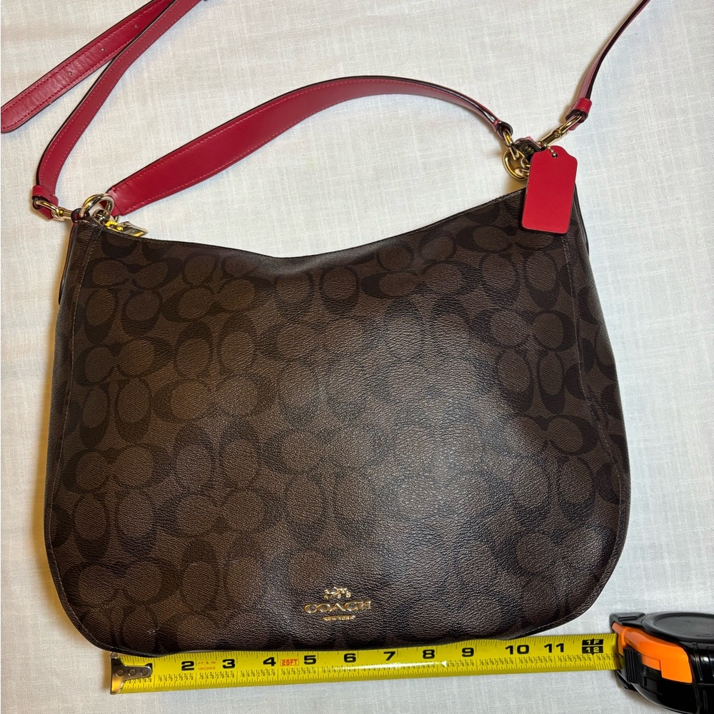 Coach Harley Hobo Brown and Red Signature Convertible Shoulder Bag